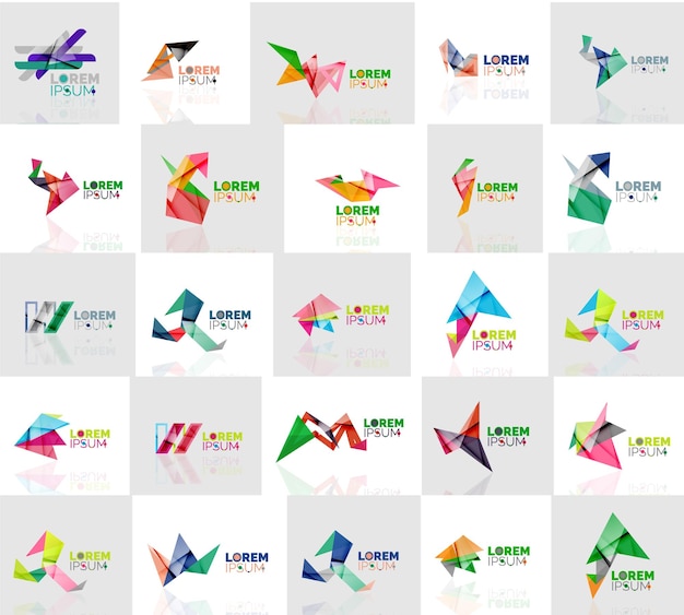 Verzameling van kleurrijke abstracte origami-logo's