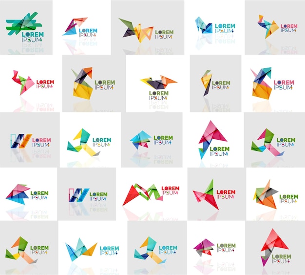 Verzameling van kleurrijke abstracte origami-logo's