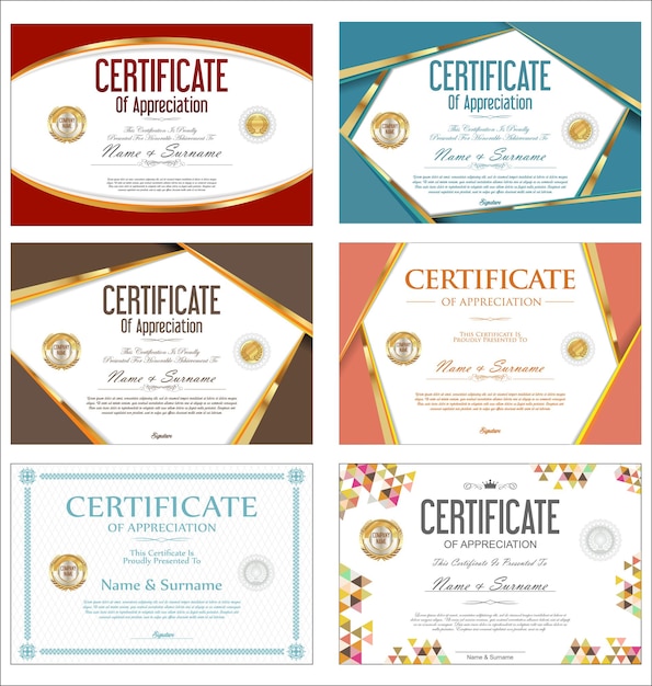 Verzameling van kleurrijke certificaat of diploma retro ontwerpsjabloon