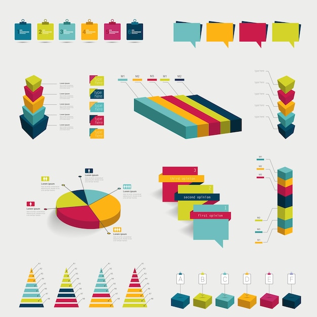 Verzameling van kleurrijke platte infographic elementen.