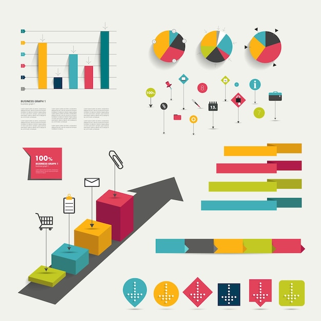 Verzameling van kleurrijke platte infographic elementen.