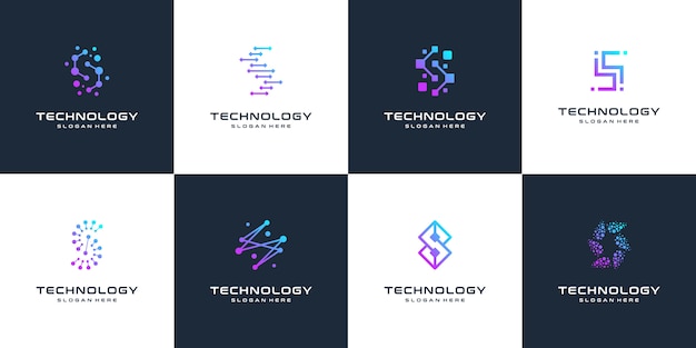 Verzameling van letter S abstract logo ontwerp symbool lettertekentechnologie, punt, computer, gegevens, internet. .