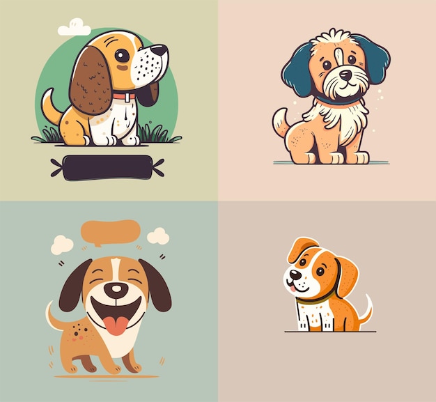 Verzameling van leuke grappige hond karakters illustratie voor logo icoon cartoon vector stijl
