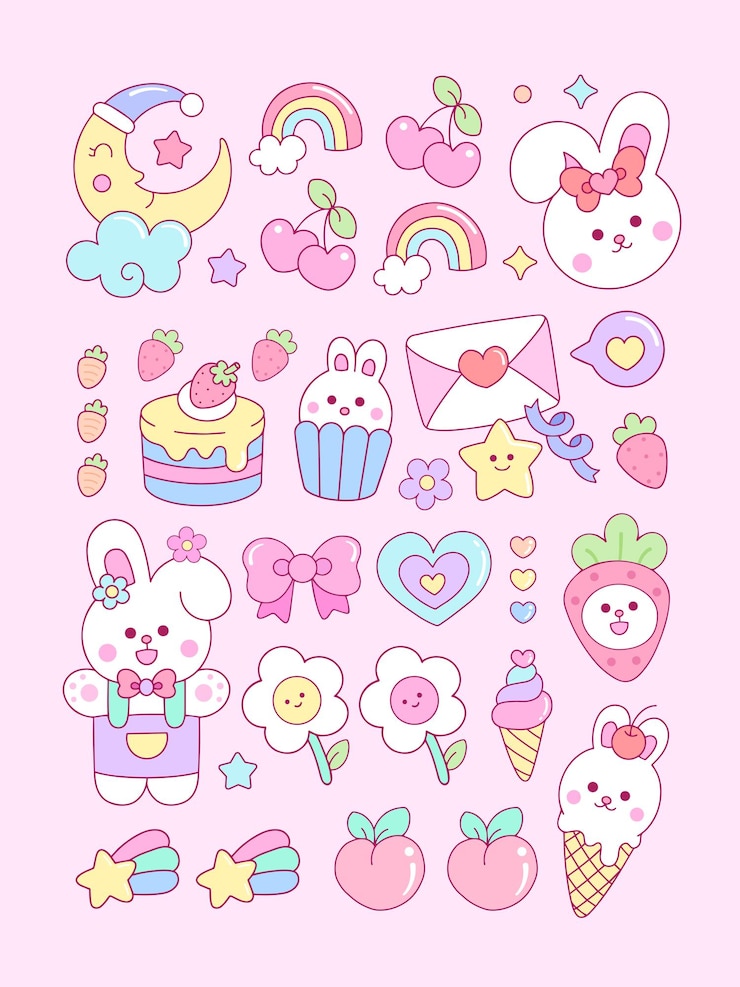 Vector verzameling van leuke grappige konijn stickers icoon