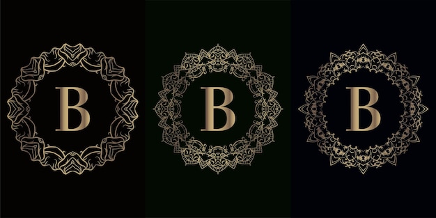 Verzameling van logo eerste b met luxe mandala-ornament of bloem