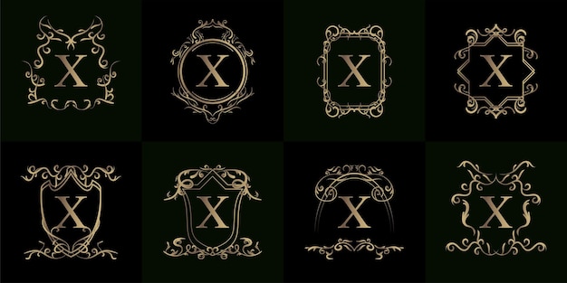 Verzameling van Logo eerste X met luxe ornament of bloemframe