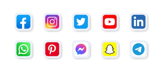 Verzameling van logo's van populaire sociale netwerken Facebook Instagram Twitter YouTube Linkedin Whatsapp Pinterest messenger Snapchat Telegram Vector iconen