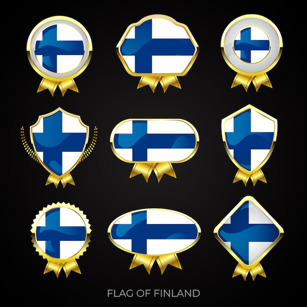 Verzameling van luxe gouden vlag badges van finland