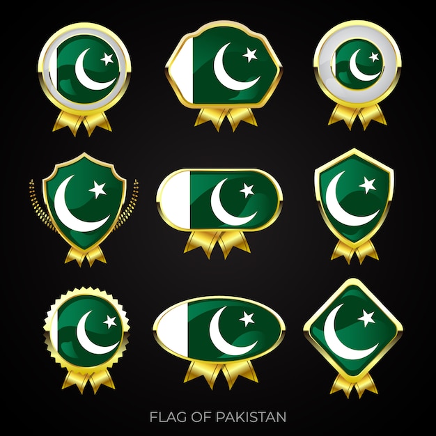 Verzameling van luxe gouden vlag badges van pakistan