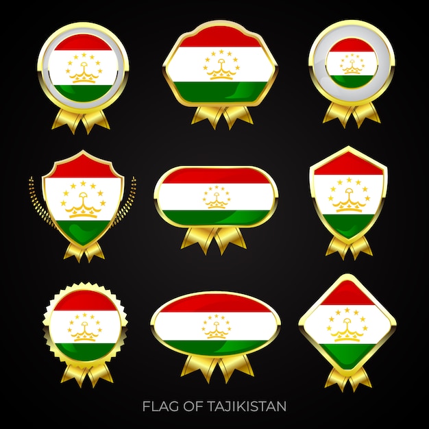 Vector verzameling van luxe gouden vlag badges van tadzjikistan