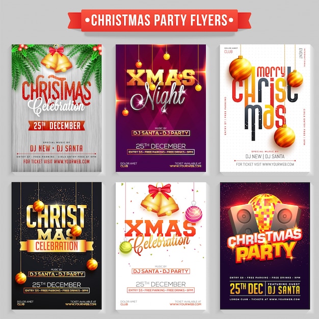 Verzameling van merry christmas party flyers of banners.