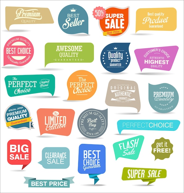 Verzameling van moderne kleurrijke stickers en tags