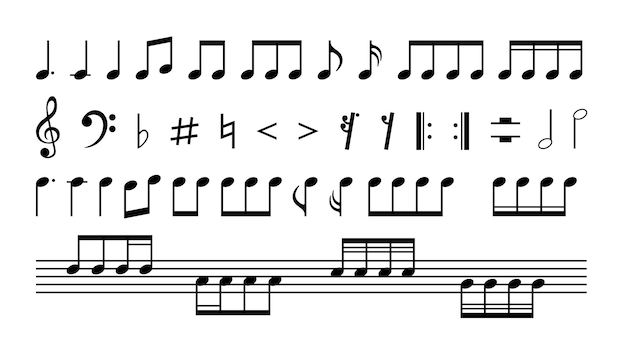 Vector verzameling van muzieknoten en tekens