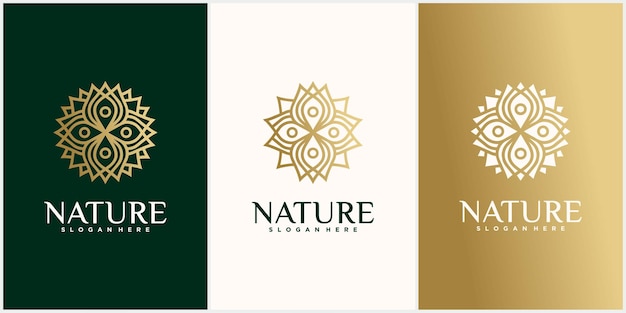 Verzameling van natuur bloem logo ontwerpen gouden bloemen logo overzicht