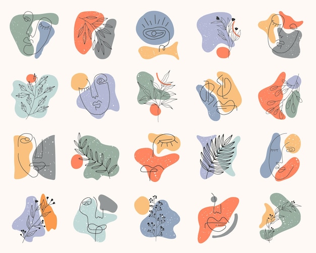 Verzameling van omslagen met hoogtepunten voor sociale media. Pastel handgetekende elementen en pictogrammen