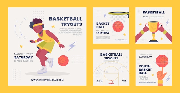 Verzameling van platte basketbal-instagramberichten