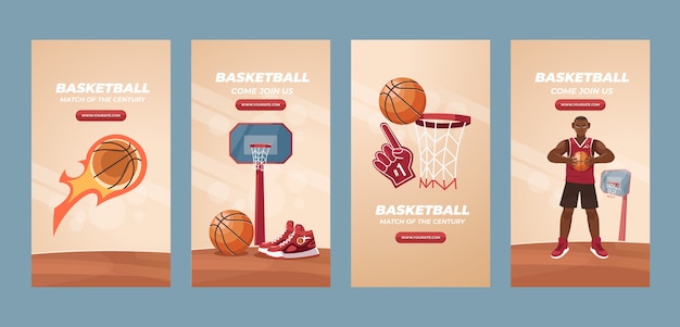 Verzameling van platte basketbal-instagramverhalen