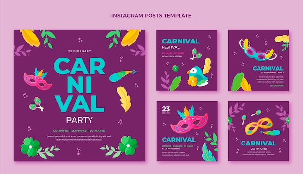 Vector verzameling van platte carnaval instagram-berichten