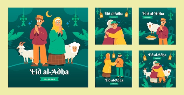 Verzameling van platte eid al-adha instagram-berichten