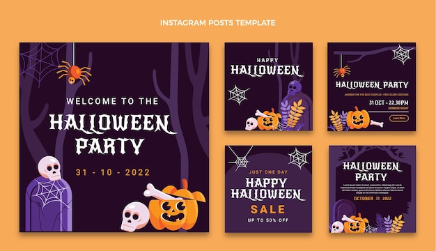 Verzameling van platte halloween instagram-berichten