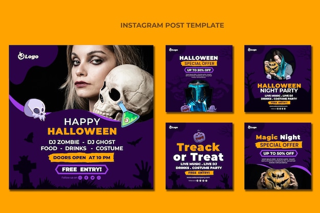 Vector verzameling van platte halloween instagram-berichten