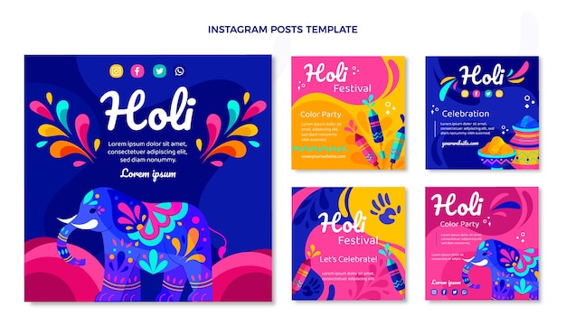 Verzameling van platte holi instagram-berichten