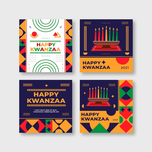 Vector verzameling van platte kwanzaa instagram-berichten