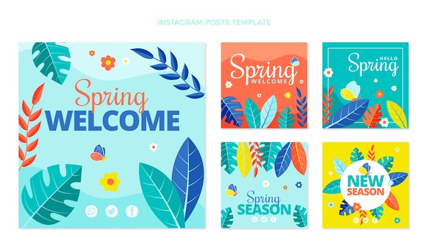 Vector verzameling van platte lente-instagramberichten