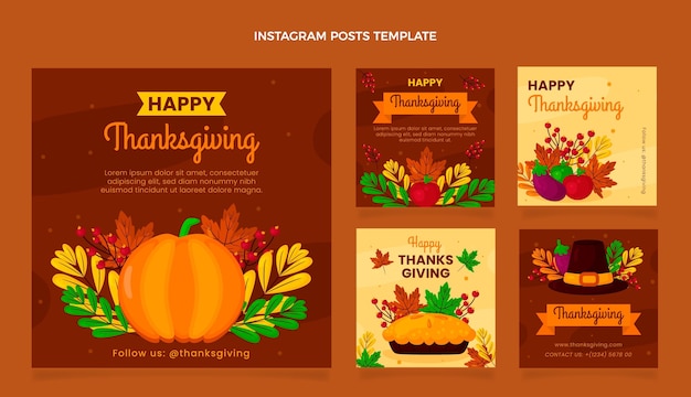 Verzameling van platte Thanksgiving-instagramberichten