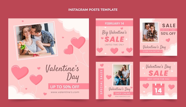 Vector verzameling van platte valentijnsdag instagram-berichten