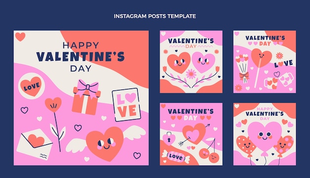 Vector verzameling van platte valentijnsdag instagram-berichten
