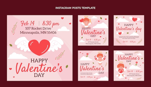 Verzameling van platte valentijnsdag instagram-berichten