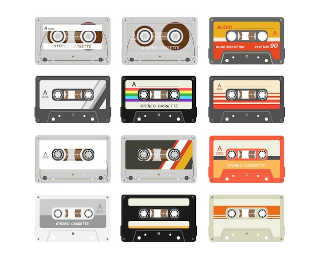 Verzameling van retro cassettebandjes vintage cassettebandje vectorillustratie