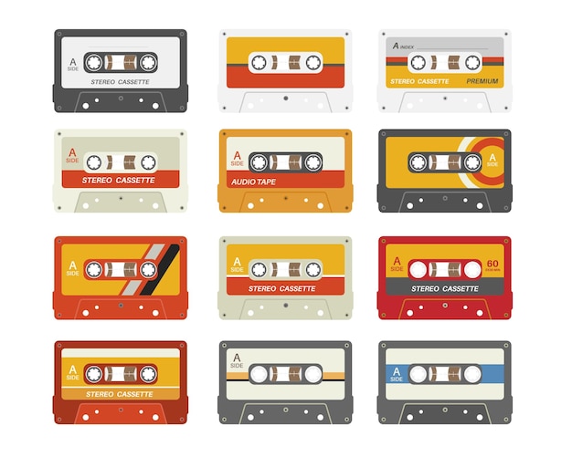 Verzameling van retro cassettebandjes vintage cassettebandje vectorillustratie