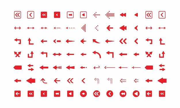 Verzameling van rode pijlpictogrammen voor richting en navigatie