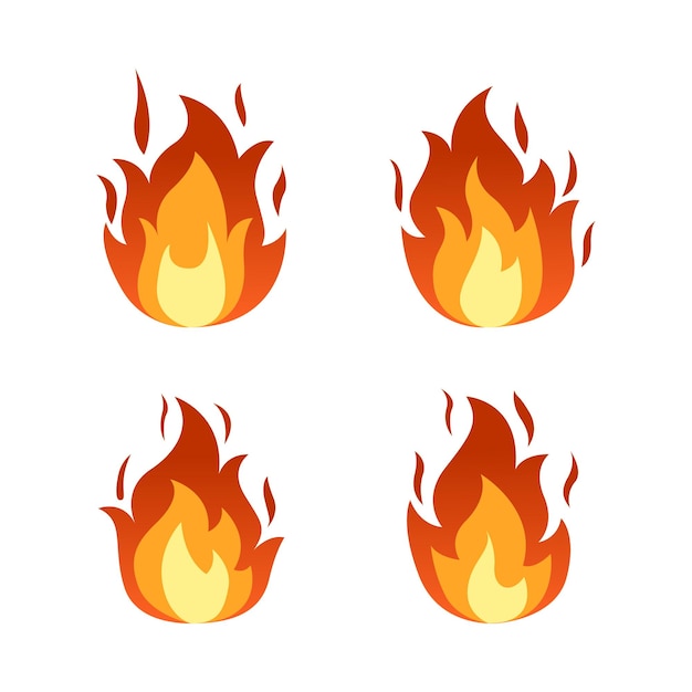 Verzameling van rode vuur vlammen vector geïsoleerd op een witte achtergrond