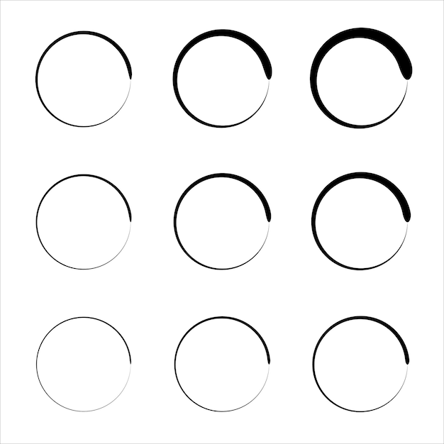 Vector verzameling van ronde rondes krabbellijncirkels snelheidslijnen in cirkelvorm