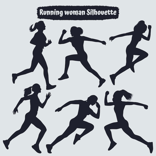 Verzameling van Running Woman-silhouetten in verschillende poses