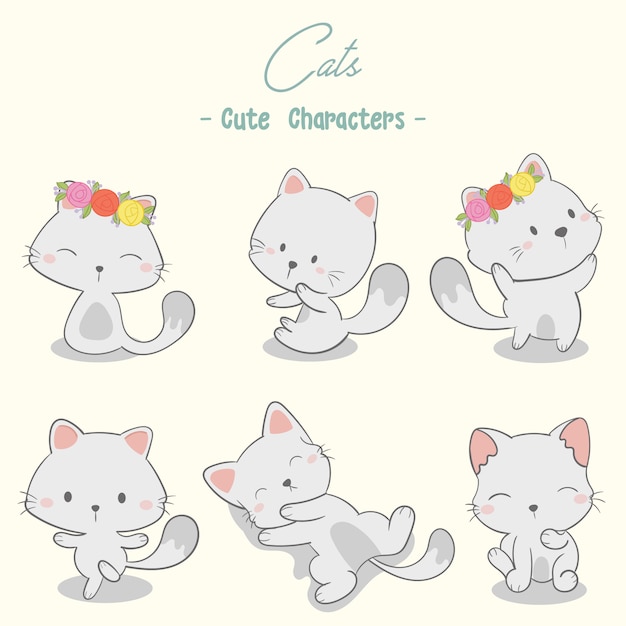 Verzameling van schattige kat tekens vector.