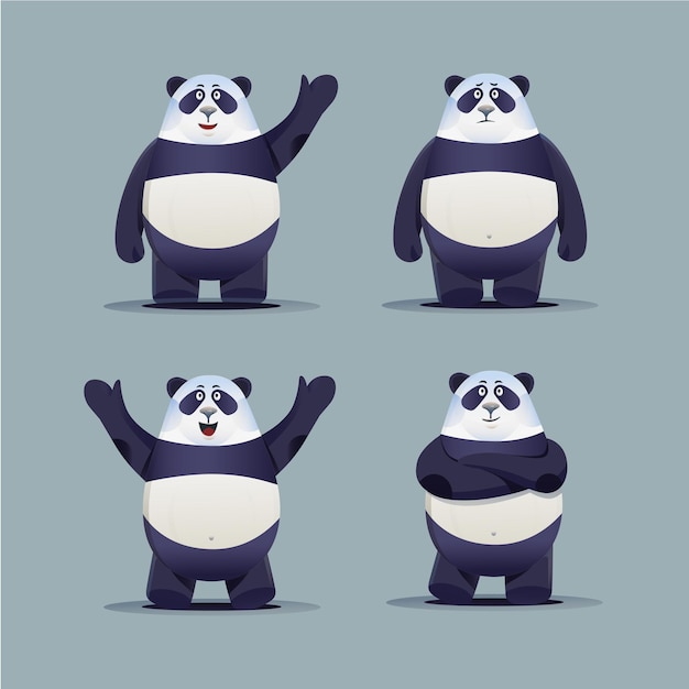 Verzameling van schattige panda-mascottes karakterontwerp