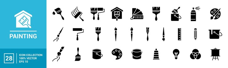 Verzameling van schilderij gerelateerde pictogrammen verschillende schilderwerktuigen bewerkbare en veranderbare vector EPS 10