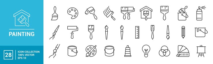 Verzameling van schilderij gerelateerde pictogrammen verschillende schilderwerktuigen bewerkbare en veranderbare vector EPS 10