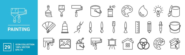 Verzameling van schilderij gerelateerde pictogrammen verschillende schilderwerktuigen vector bewerkbare en veranderbare EPS 10