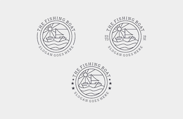 Verzameling van Sea Fishing Boat Logo pictogrammalplaatje