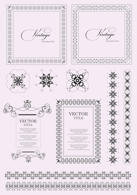 Verzameling van sierlijke vintage vectorframes met voorbeeldtekst en ornamentelementen Perfect als uitnodiging of aankondiging Alle stukken zijn apart Eenvoudig van kleur te veranderen en te bewerken