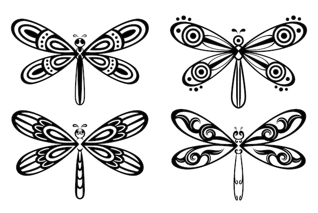 Verzameling van silhouetten libellen voor tattoo-ontwerp van illustratie