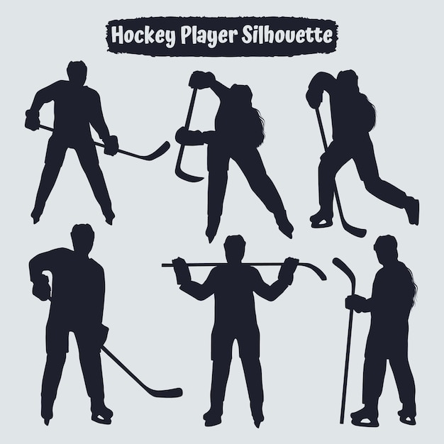 Verzameling van silhouetten van hockeyspelers in verschillende poses