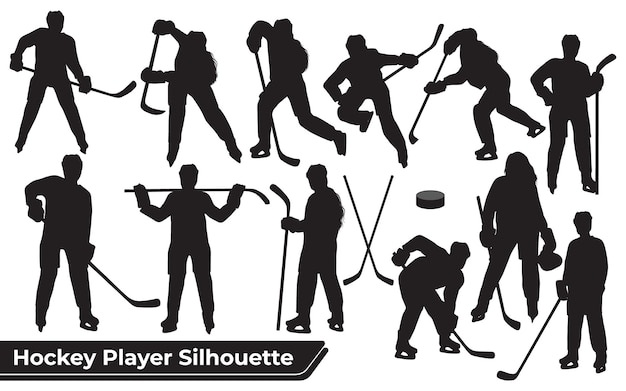 Verzameling van silhouetten van hockeyspelers in verschillende poses