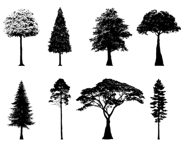 Verzameling van silhouetten van verschillende bosbomen
