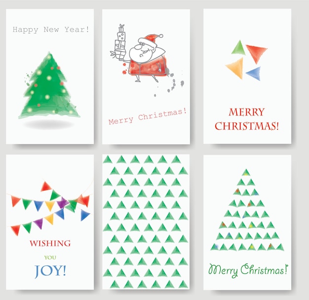 Verzameling van sjablonen voor kerstkaarten kerstposters instellen vectorillustratie sjabloon voor groeten scrapbooking gefeliciteerd uitnodigingen